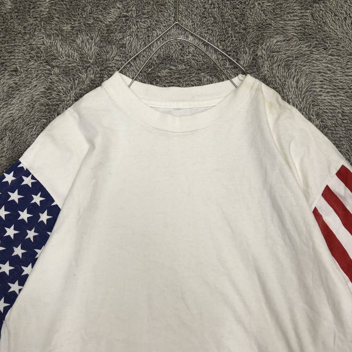 VINTAGE ヴィンテージ 90's 半袖Tシャツ 半袖カットソー サイズXL相当 シングルステッチ アメリカ 星条旗 メンズ トップス 最落なし（D19）_画像3
