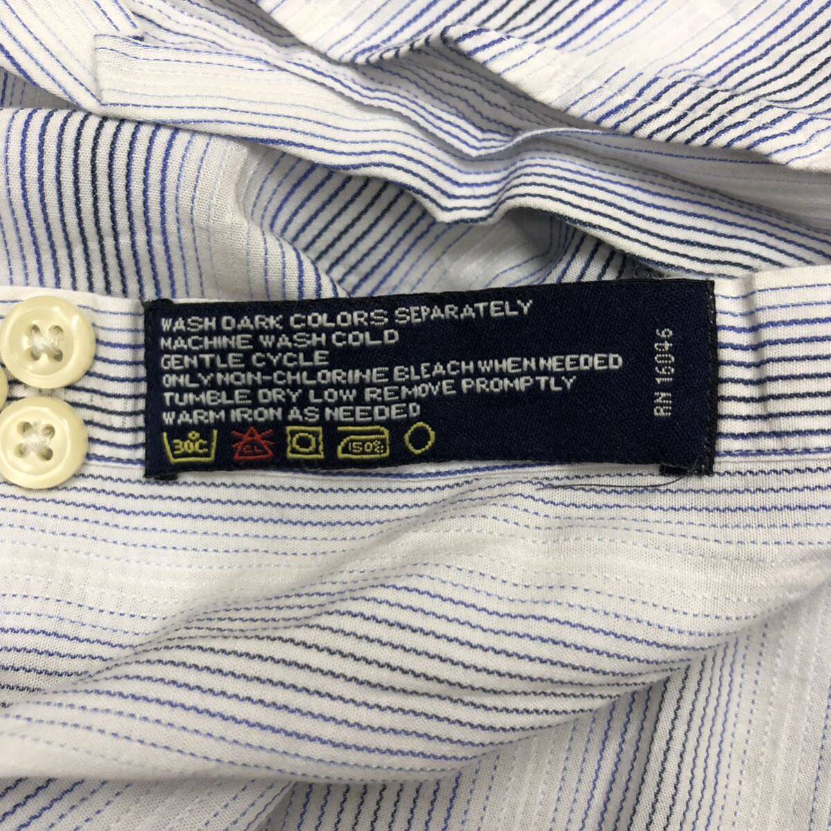 NAUTICA ノーティカ ドレスシャツ ホリゾンタルカラー 長袖シャツ サイズ16-32/33 ブルー ホワイト メンズ トップス 最落なし （E19）の画像7