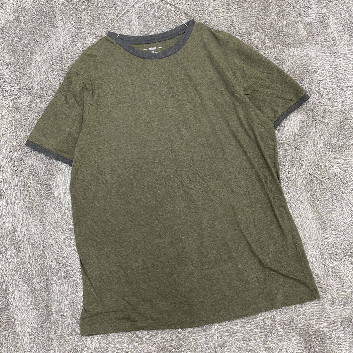 US古着 VINTAGE ヴィンテージ リンガーTシャツ Tシャツ 半袖カットソー サイズL グリーン 緑 メンズ トップス 最落なし （F19）_画像1