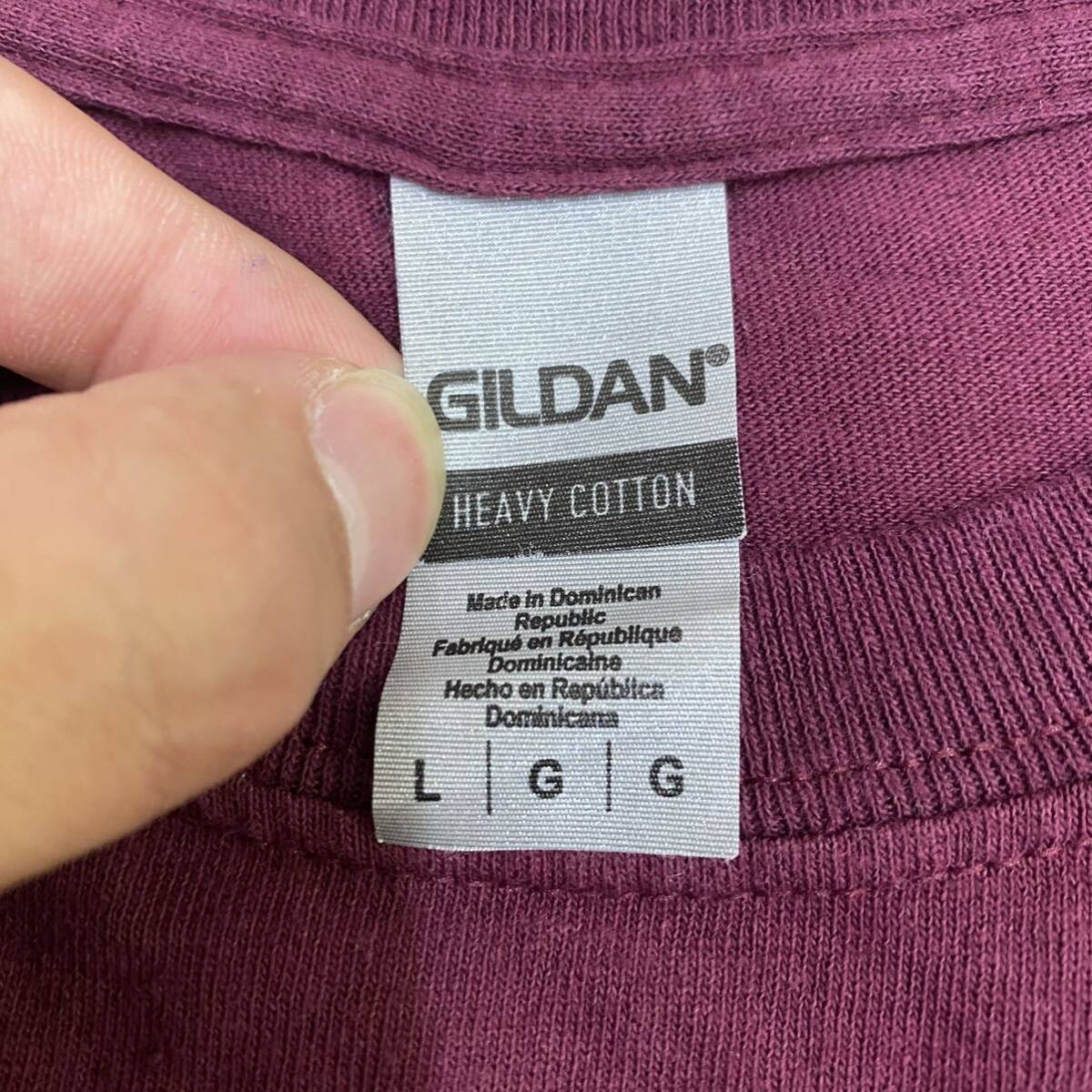 US古着 GILDAN ギルダン Tシャツ 半袖カットソー サイズL ボルドー レッド 赤 メンズ トップス 最落なし （H19）の画像6