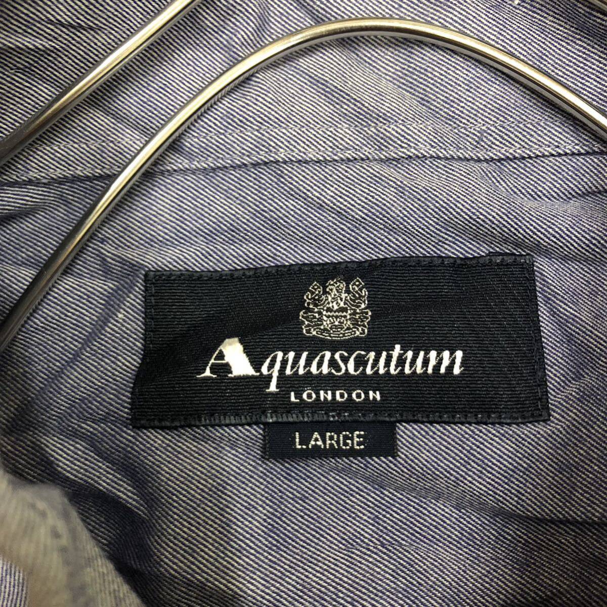 Aquascutum アクアスキュータム ドレスシャツ 長袖シャツ サイズL コットン ウールブレンド ブルー 青 メンズ トップス 最落なし （K19）_画像6