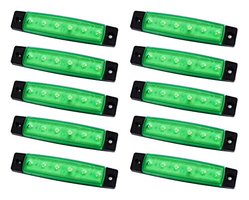 12V車用 緑色 LED サイドマーカー ランプ 6連 汎用 10個セット トレーラー 軽トラ デイライト (グリーン発光)の画像1
