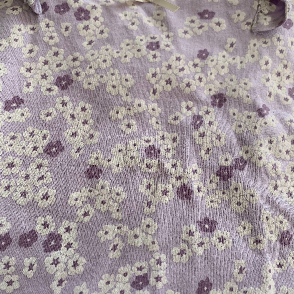 【100㎝】セットアップ　花柄　紫　パジャマ　おまとめ割引あり　トップス　ズボン　半袖　半ズボン