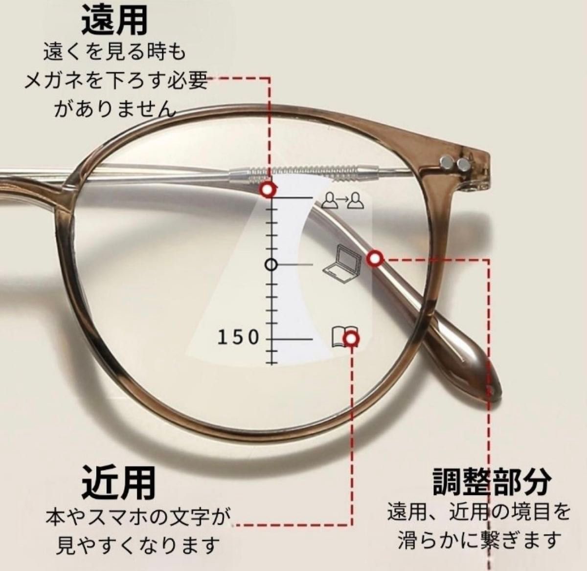 老眼鏡  累進多焦点  遠近両用  ブルーライトカット+3.0 ブラウン  メガネ 老眼鏡 眼鏡 シニアグラス リーディンググラス