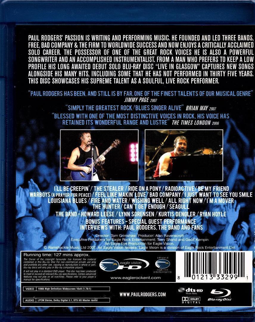 Paul Rodgers◇『 Live In Glasgow 【輸入盤 Blu-ray】/ ポール ロジャースの画像2