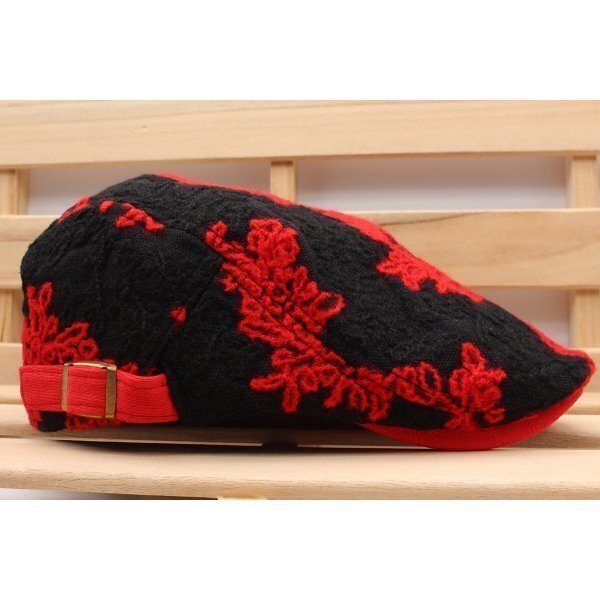  hunting cap hat knitted flower pattern cotton poly- cap hat 56cm~59cm men's lady's BK&RD HC193-4