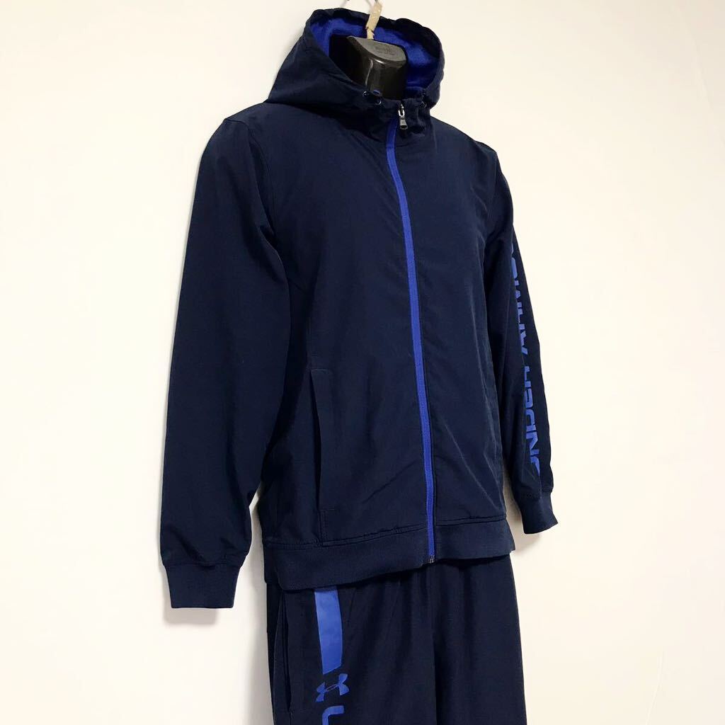 美品☆UNDER ARMOUR/アンダーアーマー☆ウインドブレーカー☆パーカー☆セットアップ/上下セット☆裏地付き/ジャージ/紺×青/L_画像3