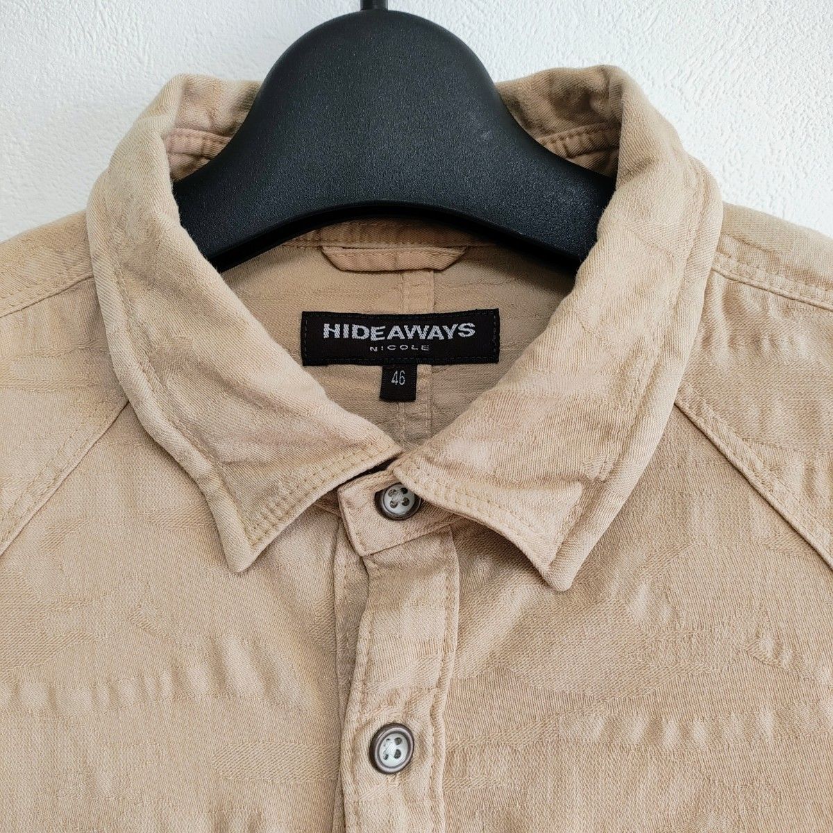 ニコル ハイダウェイ メンズ ウエスタンシャツ 七分袖  ワイヤー襟 ブラウン サイズ46(M相当) 美品