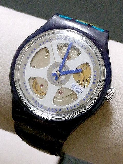 3Q売切！税無し☆SWATCH(スウォッチ)★腕時計★AG1992★機械式★自動巻き★スケルトン★レザーベルト★現状★現品限り★0423-5の画像1