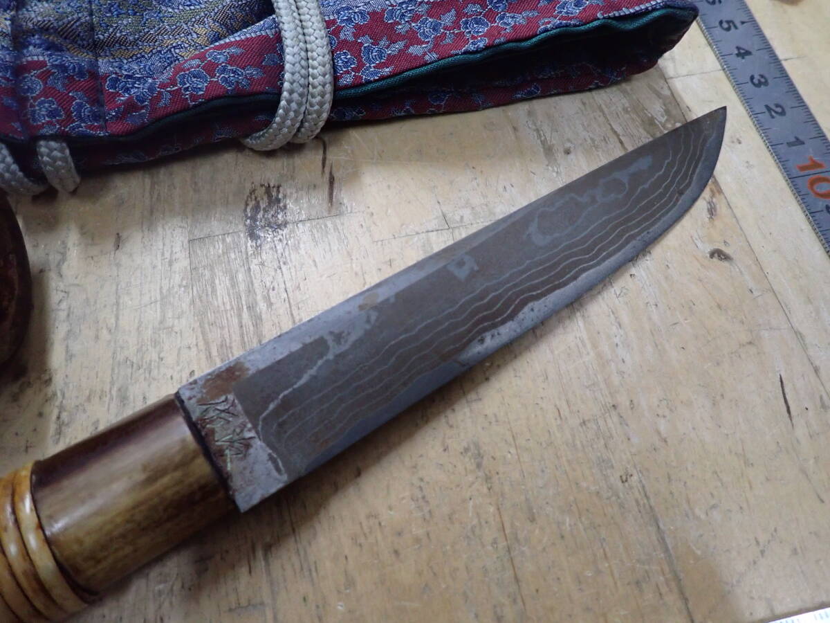 『J06A』佐治武士 作 剣鉈 和式ナイフ 伝統工芸士 竹筒鞘 柄 表面錆有 多層鋼  侍Ⅱの画像3