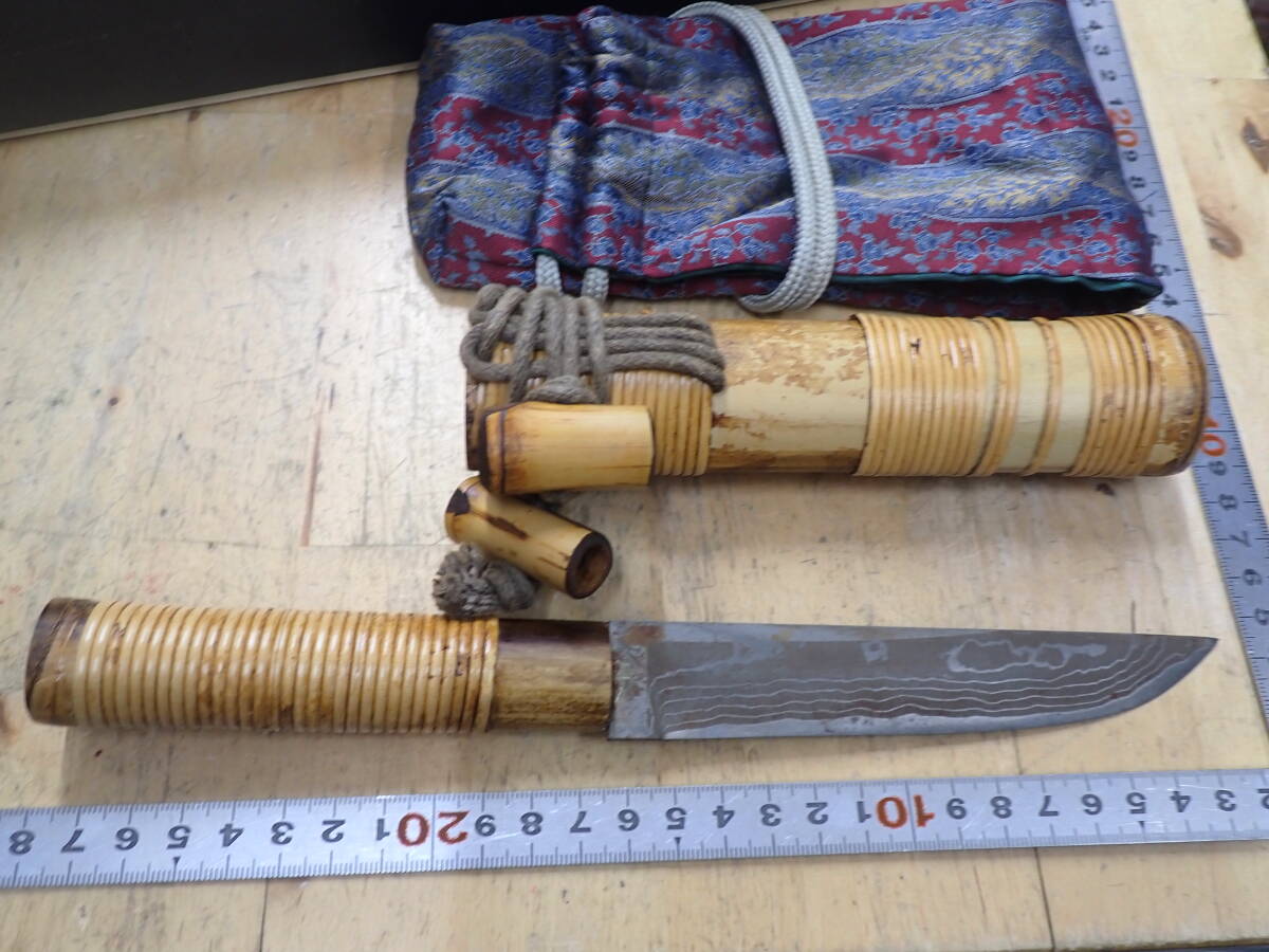 『J06A』佐治武士 作 剣鉈 和式ナイフ 伝統工芸士 竹筒鞘 柄 表面錆有 多層鋼  侍Ⅱの画像5