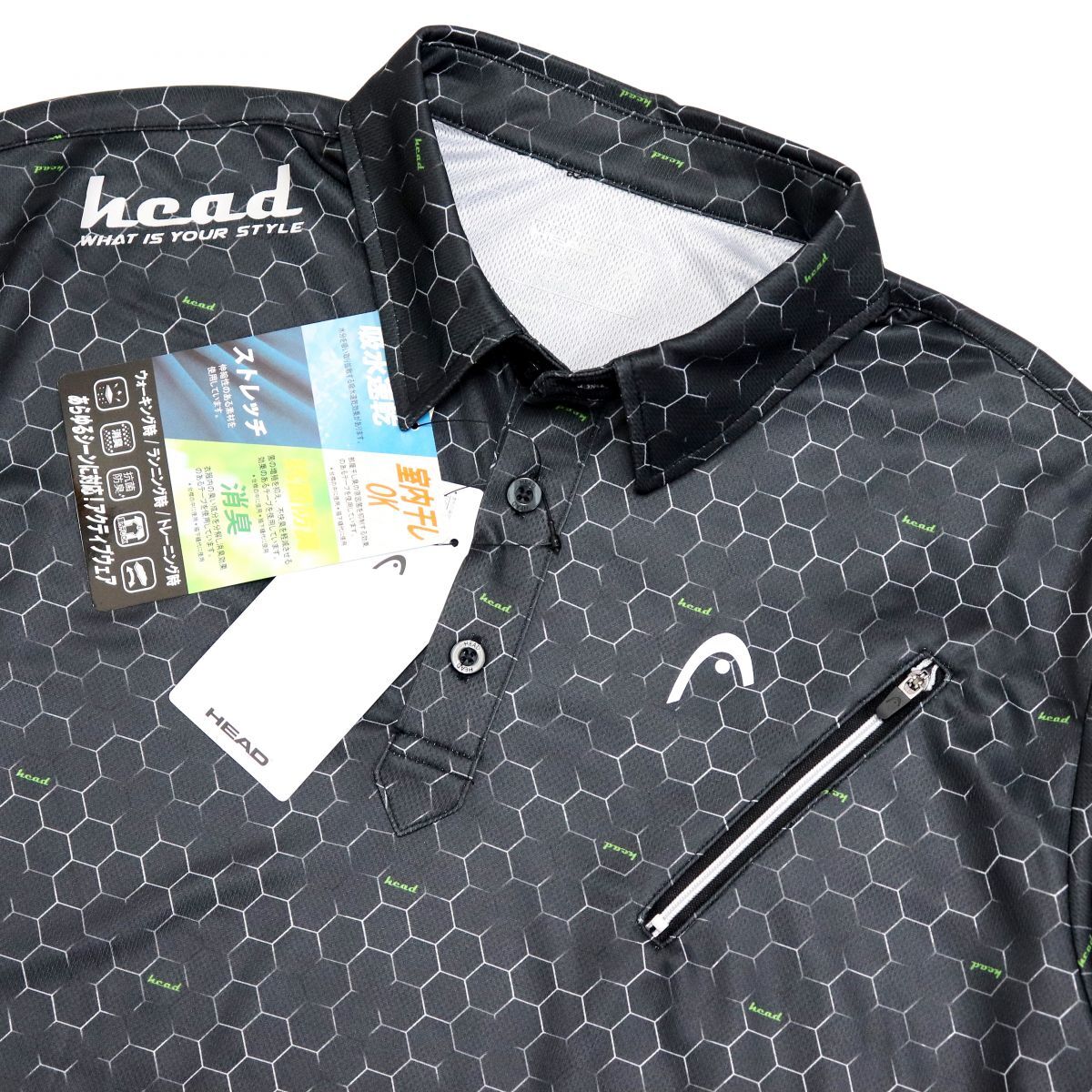 ●送料390円可能商品 ヘッド ゴルフ HEAD GOLF 新品 メンズ 吸水速乾 抗菌防臭 半袖 ポロシャツ 黒 L [1232116C2H-17-L]一 三 弐★QWERの画像1