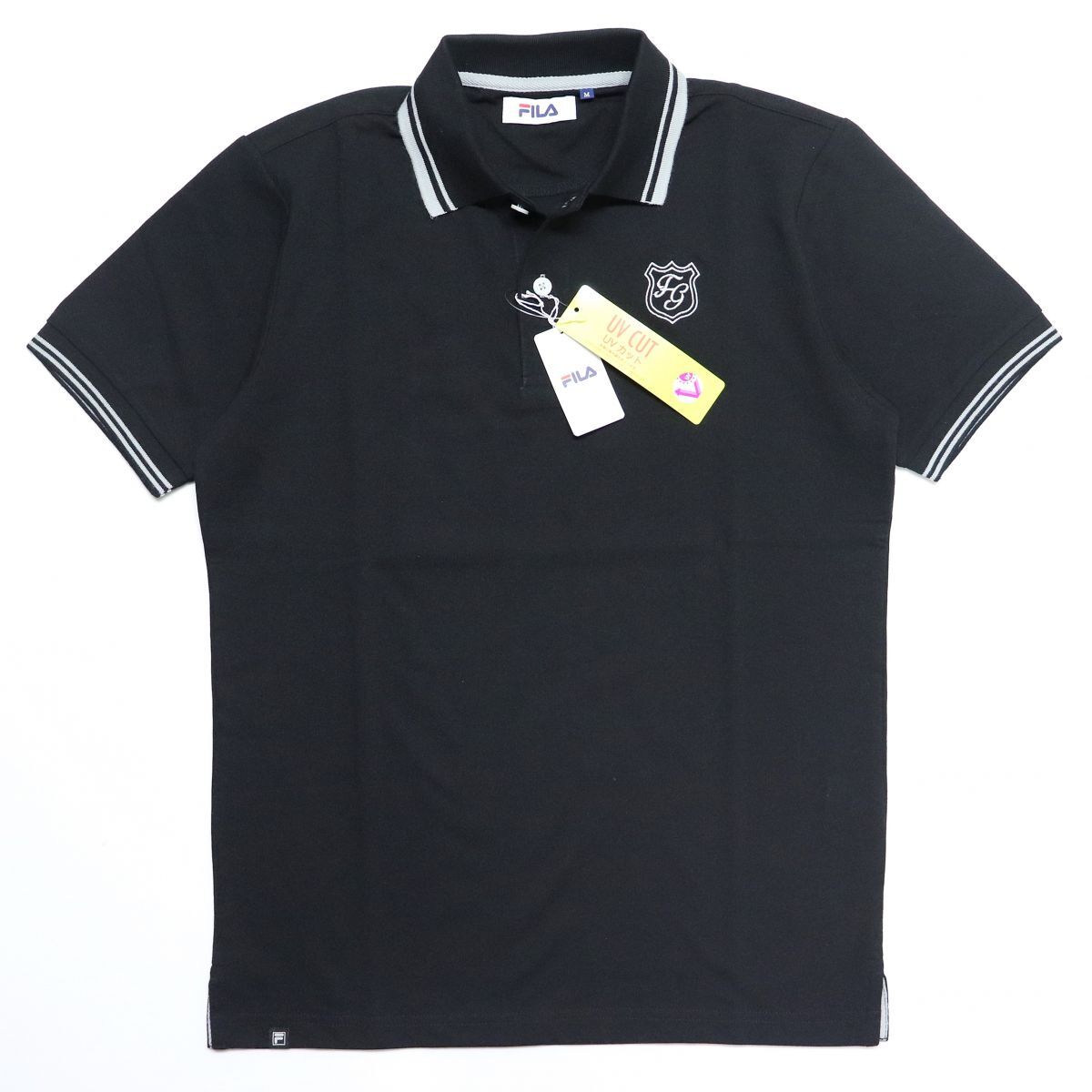 ●送料390円可能商品 フィラ ゴルフ FILA GOLF 新品 メンズ UVCUT 半袖 ポロシャツ 黒 XLサイズ [748660-BK-LL]一 三 参★QWER QQAA-18の画像2