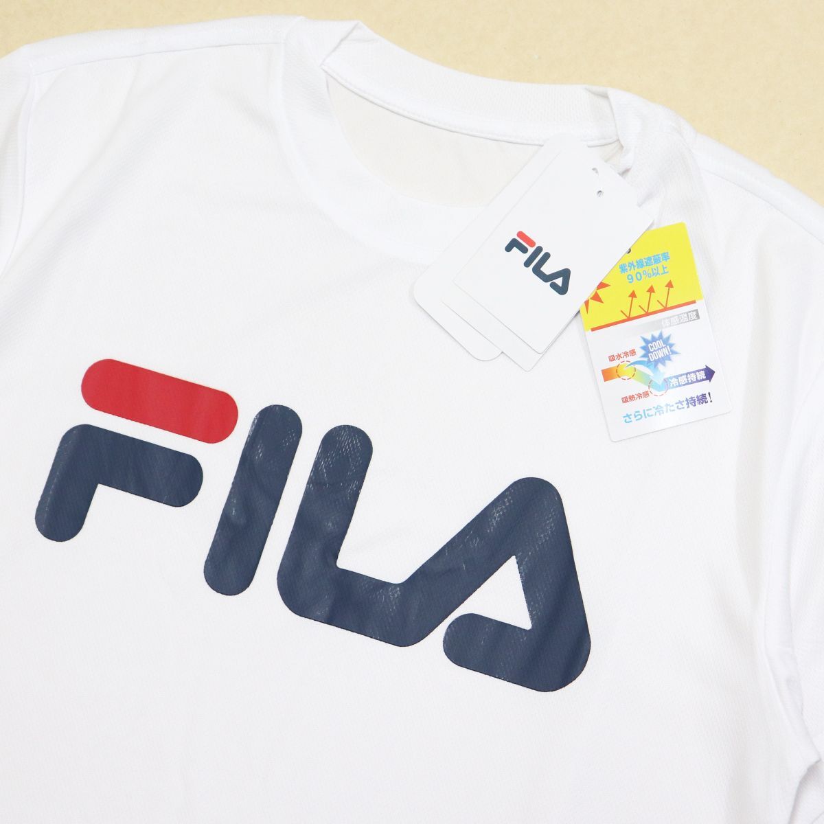 ●送料390円可能商品 フィラ FILA 新品 定番 メンズ COOL 冷感 UVCUT スポーツ 半袖 Tシャツ 白 Lサイズ [412359-WT-L]一 三 弐★QWER_画像1