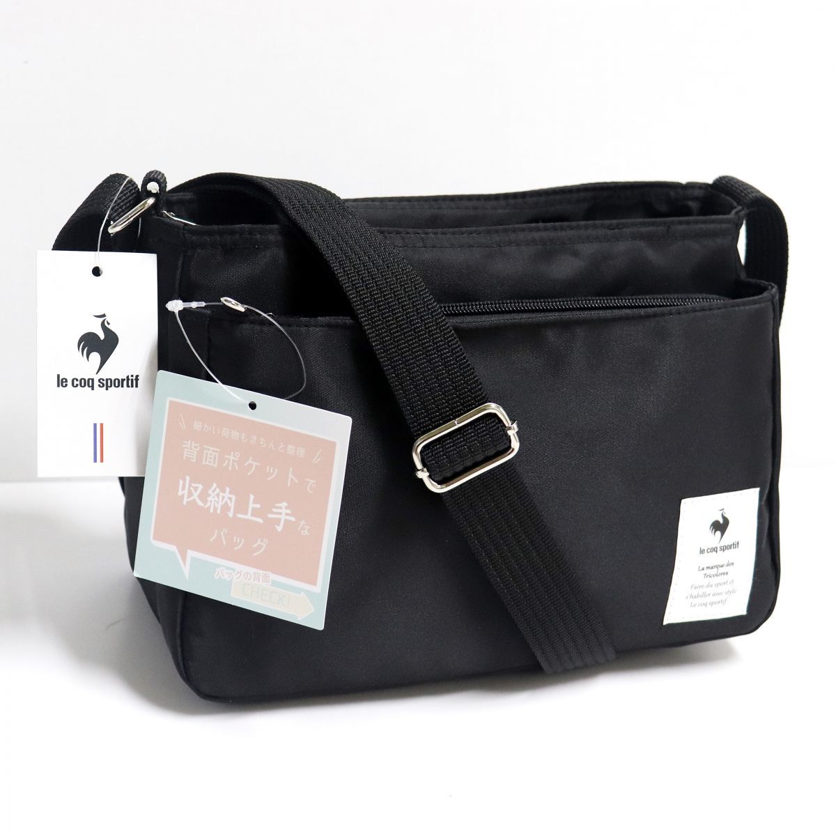 * Le Coq le coq sportif новый товар карман много место хранения сила сумка на плечо сумка сумка BAG чёрный [36594-001] один шесть *QWER*