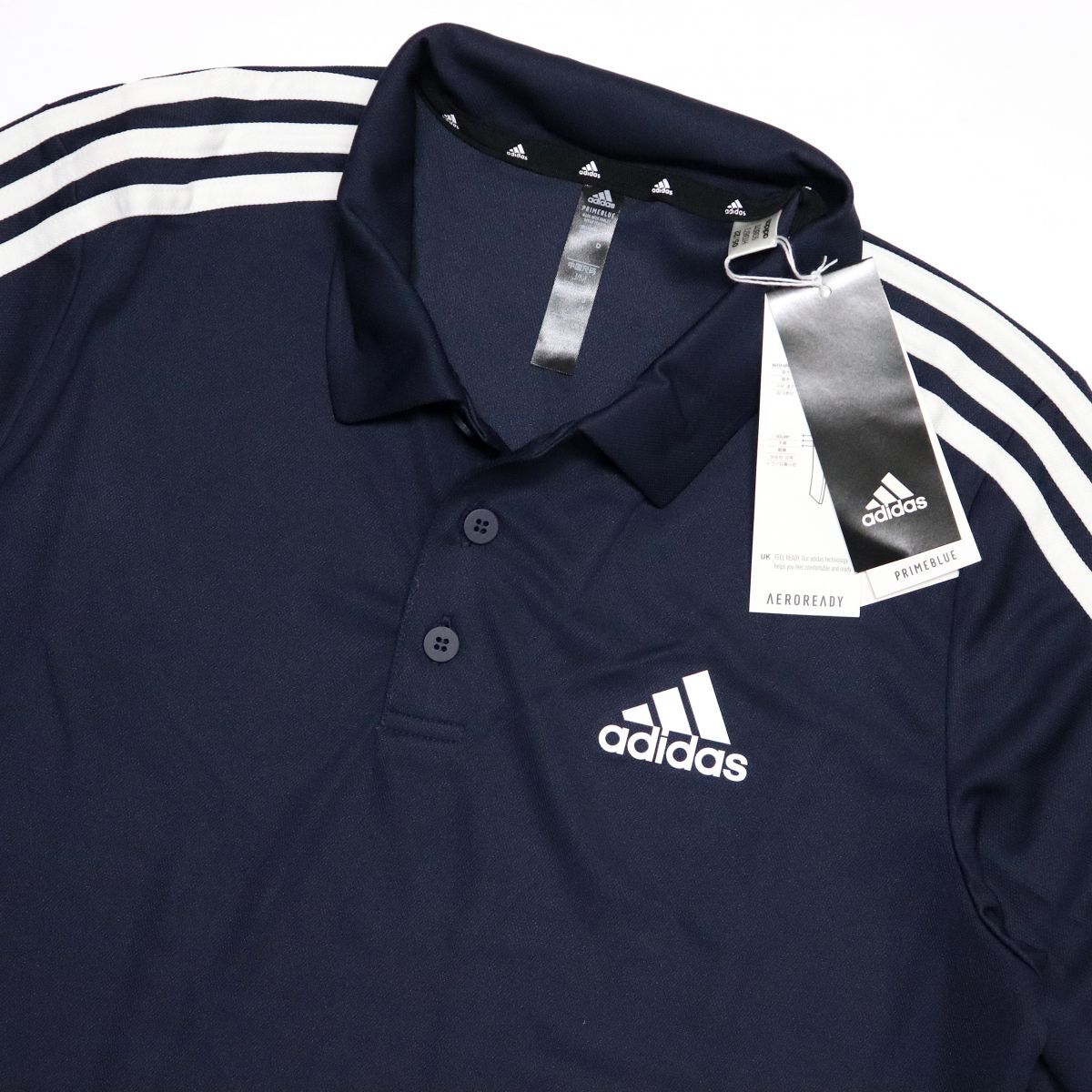 ●送料390円可能商品 アディダス ゴルフ ADIDAS GOLF 新品 メンズ ストライプス 半袖 ポロシャツ 紺 Mサイズ[H13873-M] 三 壱★QWERの画像1