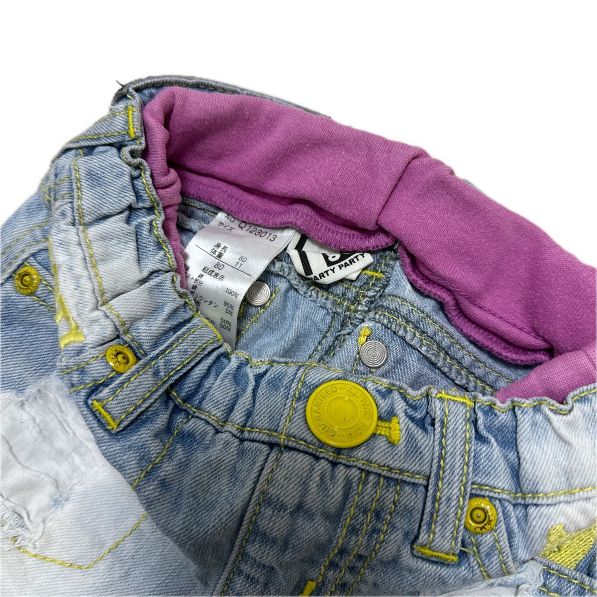80cmダメージデニムショートパンツPartyParty ピンク黄色 ショートパンツ デニム半ズボン パンツ ショーパンクラッシュ