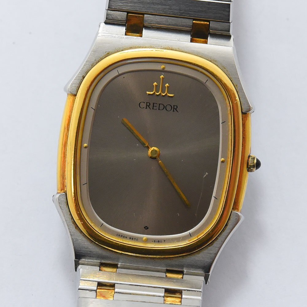 1円 可動品 腕時計 セイコー SEIKO クレドール 9570-5170 クォーツ メンズ K18 SS グレー 同梱不可の画像1