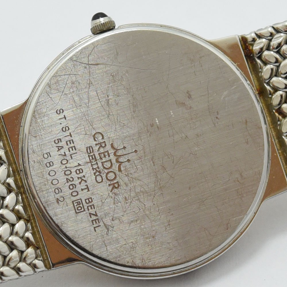 1円 可動品 腕時計 セイコー SEIKO クレドール 5A70-0260 クォーツ レディース SS 18KT ネイビー 同梱不可_画像4