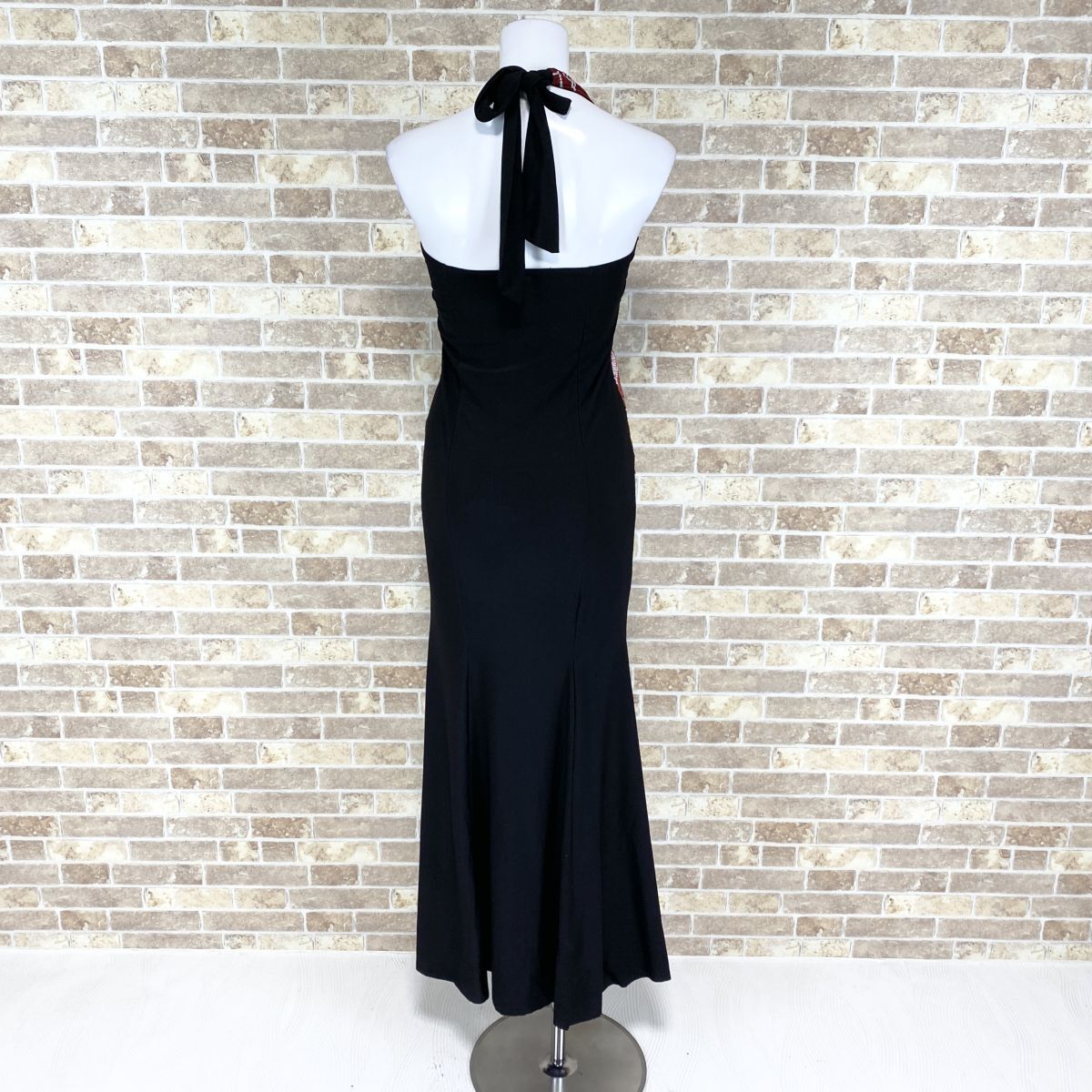 1円 ドレス ZIZI Dress ホルターネックドレス 赤黒 カラードレス キャバドレ 発表会 イベント 中古３２８７の画像4