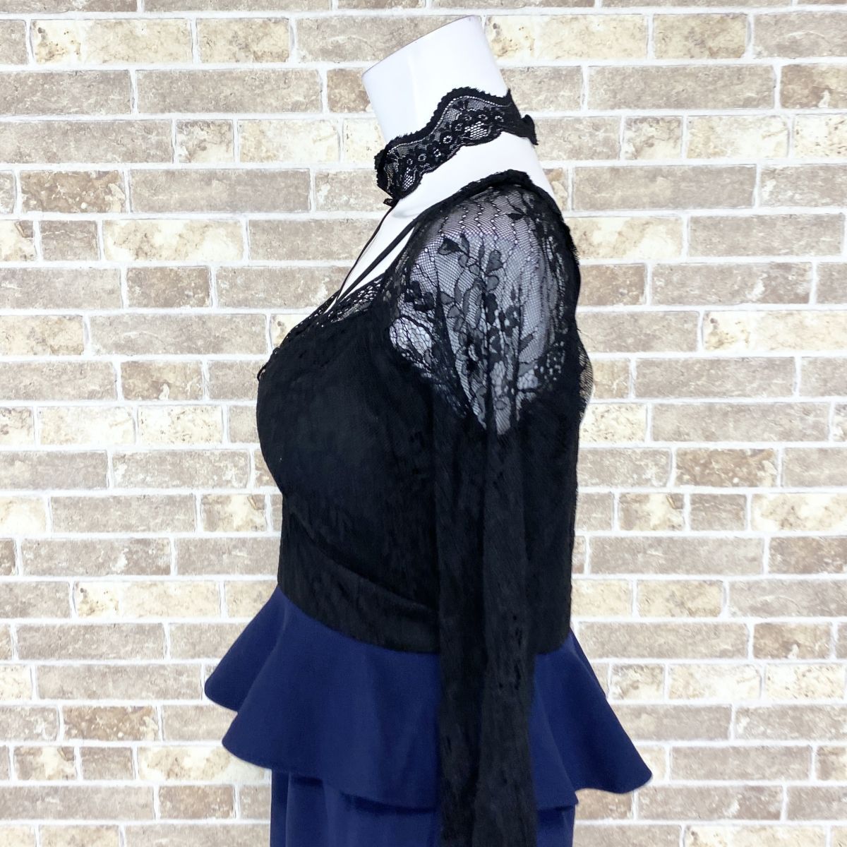 1円 ドレス Tika ミニドレス XL大きめサイズ 黒ネイビー カラードレス キャバドレ 発表会 イベント 中古３３１７の画像7