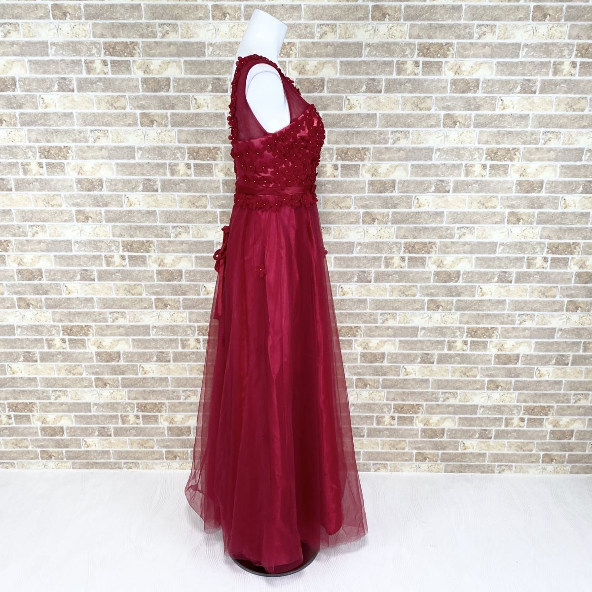 1円 ドレス ロングドレス 赤系 カラードレス キャバドレ 発表会 イベント 中古３６１５の画像3