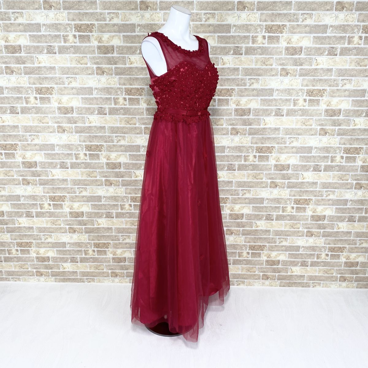1円 ドレス ロングドレス 赤系 カラードレス キャバドレ 発表会 イベント 中古３６１５の画像2