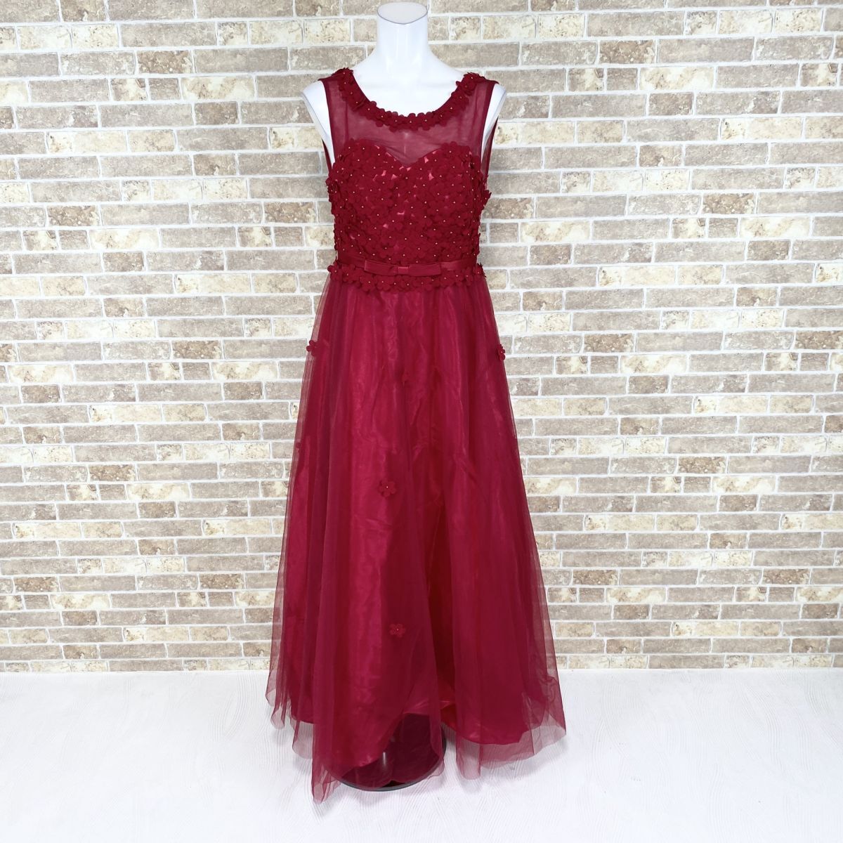 1円 ドレス ロングドレス 赤系 カラードレス キャバドレ 発表会 イベント 中古３６１５の画像1