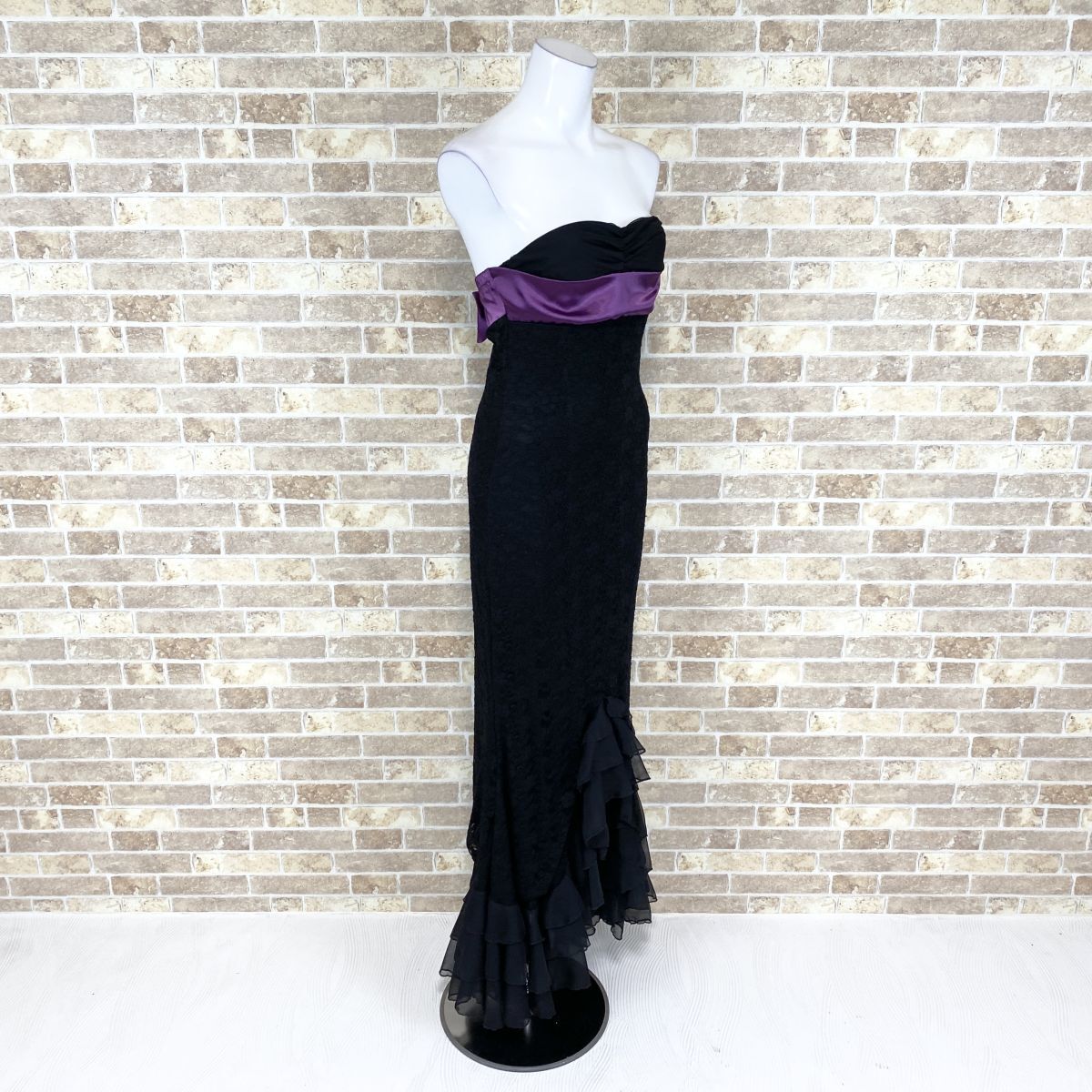 1円 ドレス escape ロングドレス 黒紫 カラードレス キャバドレ 発表会 イベント 中古３８７２の画像2