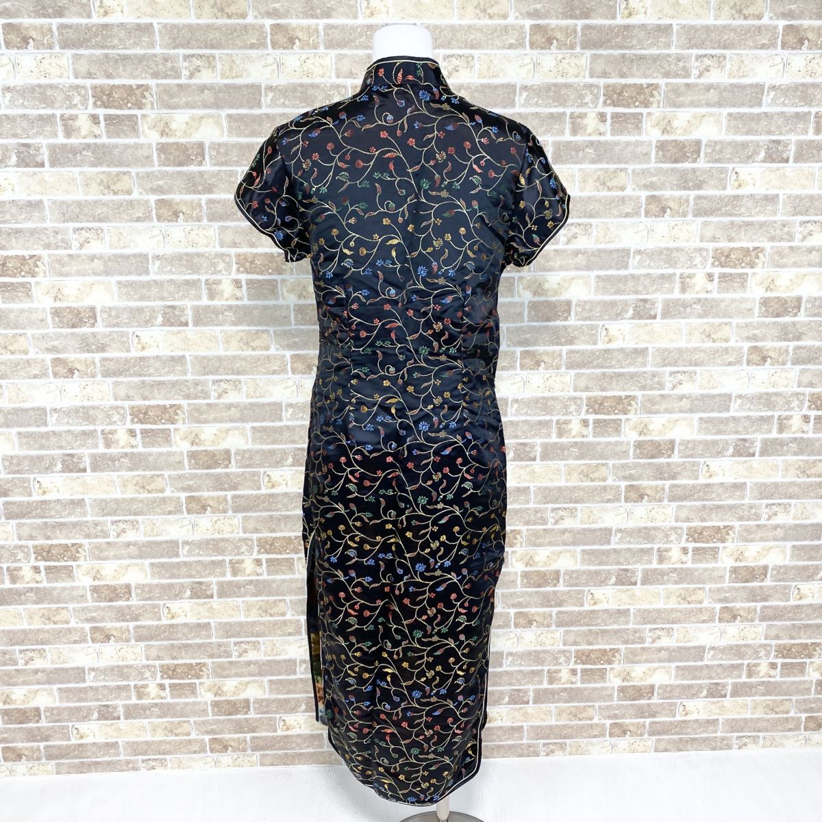 1 jpy China dress NIAOSHANG long One-piece XL largish size fastener defect black pattern color dress kyabadore used 3861