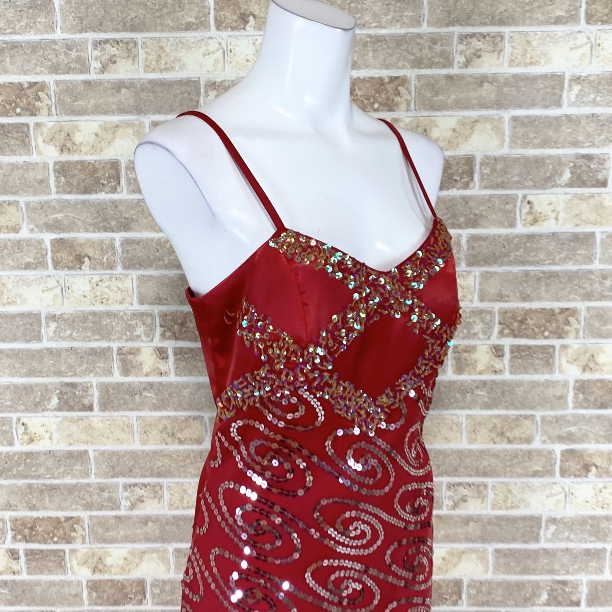 1円 ドレス Hardo キャミドレス 66 赤装飾 カラードレス キャバドレ 発表会 イベント　中古３６６０_画像6