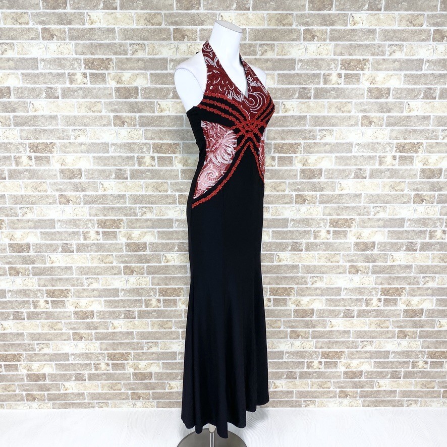 1円 ドレス ZIZI Dress ホルターネックドレス 赤黒 カラードレス キャバドレ 発表会 イベント 中古３２８７の画像2