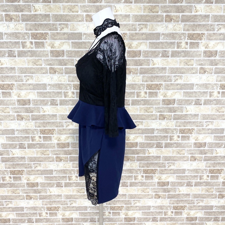 1円 ドレス Tika ミニドレス XL大きめサイズ 黒ネイビー カラードレス キャバドレ 発表会 イベント 中古３３１７の画像3