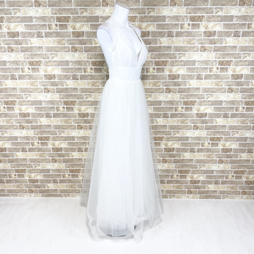 1円 ドレス ロングドレス 80×63 白 パーティードレス カラードレス キャバドレ 発表会 イベント 中古３４１９の画像2