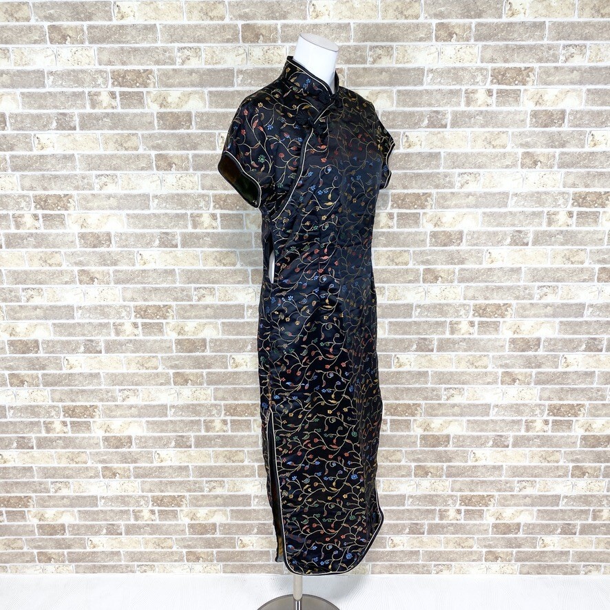 1 jpy China dress NIAOSHANG long One-piece XL largish size fastener defect black pattern color dress kyabadore used 3861