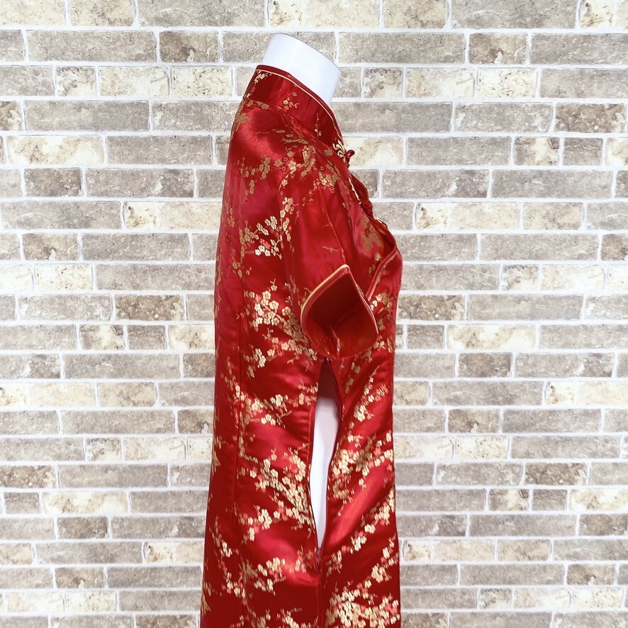 1円 チャイナドレス Xiaosughou999 ワンピース XL 大きめサイズ ファスナー不良 赤柄 カラードレス キャバドレ 中古３８７７の画像7