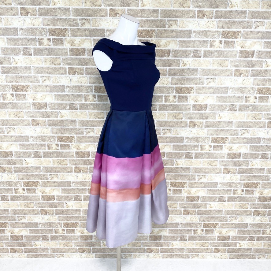 1円 ドレス TED BAKER タグ付 美品 ワンピース 0 小さめサイズ ネイビーピンク カラードレス キャバドレ  中古４１４２の画像2