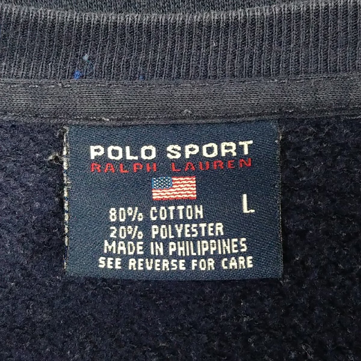(^w^)b POLO SPORT RALPH LAUREN Polo Ralph Lauren 80s 90s Vintage sweat pull over sweatshirt reverse side nappy navy blue L 8446wE