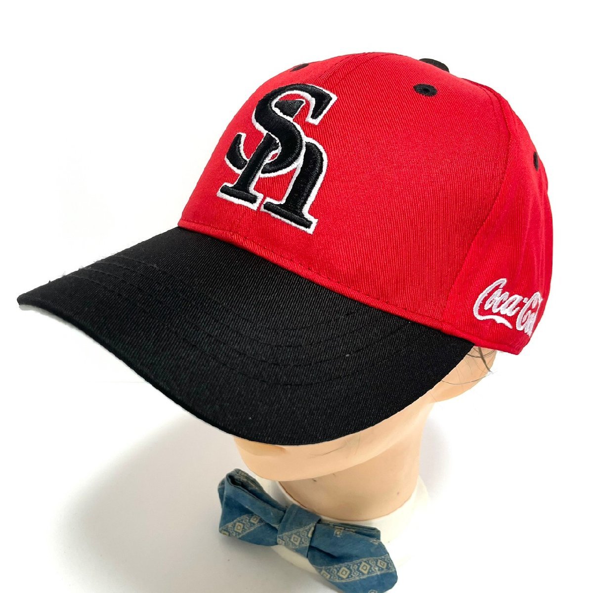 (^w^)b 未使用 コカコーラ 福岡 ソフトバンク ホークス ベースボール キャップ 帽子 赤×黒 HAWKS Coca-Cola FREE 57cm-61cm C0261EEの画像1