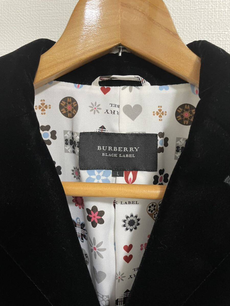 BURBERRY BLACK LABEL　バーバリーブラックレーベル　テーラードジャケット　ベルベット　モノグラム柄　L　上着　メンズ_画像2