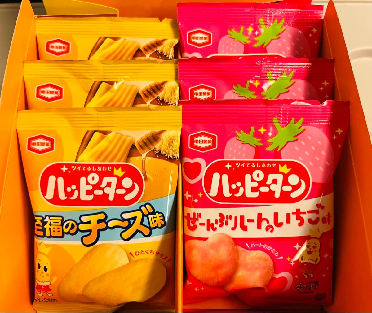【東京おかしランド限定】亀田製菓　ハッピーターン限定アソートボックス（78g）　至福のチーズ味3袋ぜーんぶハートのいちご味3袋