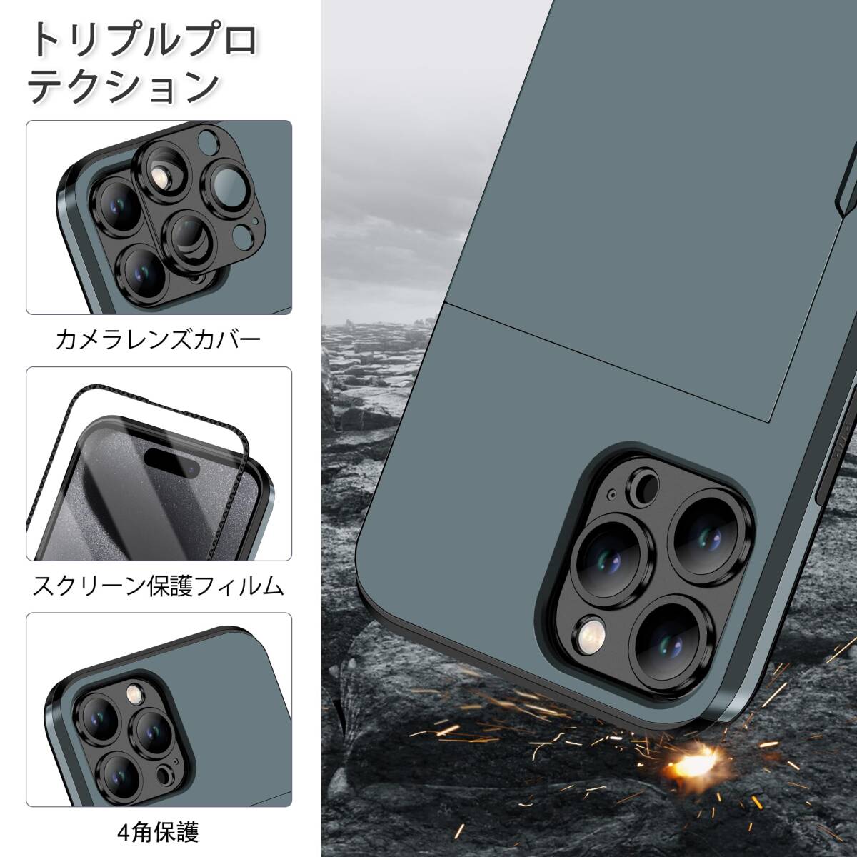 【特価商品】スマホケース iPhone15Pro ケース 手帳型 アイフォン15プロ カード収納 背面 9H強化ガラスフィルム付き_画像5