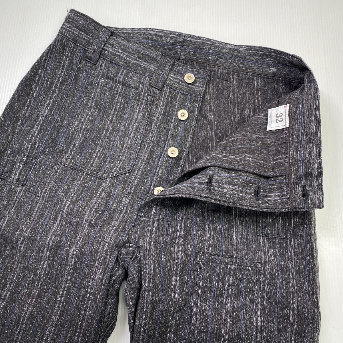 【美品 定価4.8万円】WAREHOUSE × John Gluckow 1910s Netmaker's Trousers デニムパンツ 32 ストライプ ウエアハウス ジョングラッコーの画像4