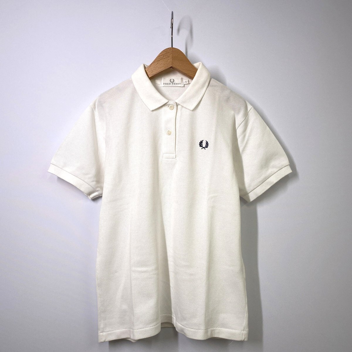 [ lady's L]FRED PERRY Fred Perry polo-shirt with short sleeves white one Point Logo embroidery 