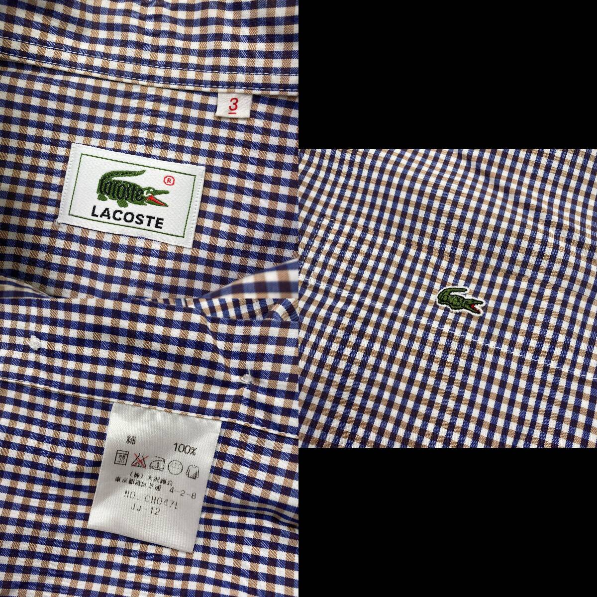 【美品】LACOSTE ラコステ ボタンダウン チェックシャツ 3 パープル 紫 半袖シャツの画像4