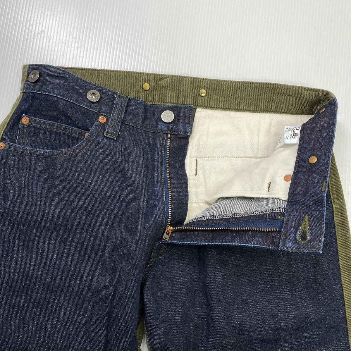 [w32]. остров джинсы милитари передний и задний (до и после) переключатель Denim брюки индиго хаки KOJIMA GENES