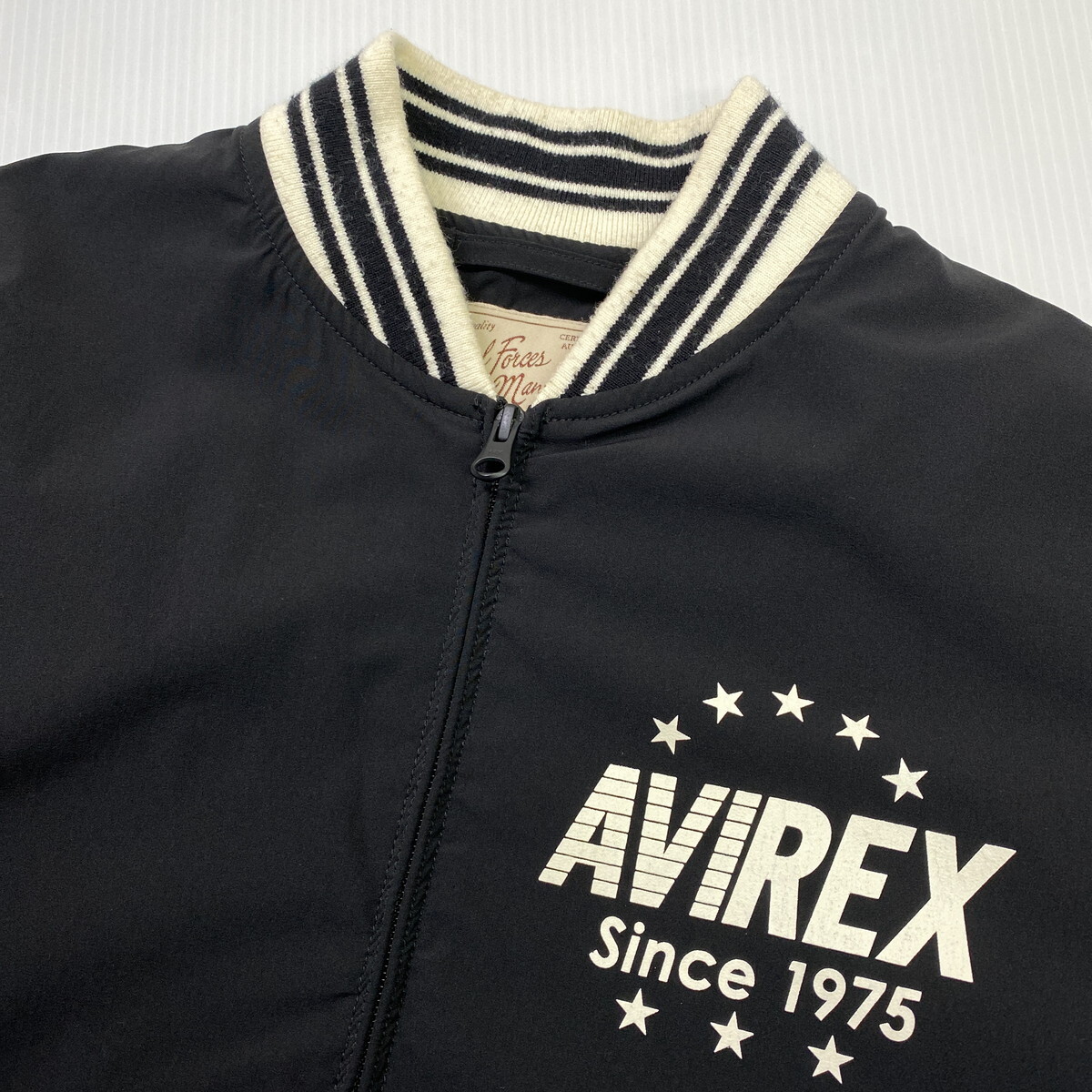 [M размер ]AVIREX Avirex свет вес стрейч Award жакет черный чёрный Logo нейлон блузон Avirex 