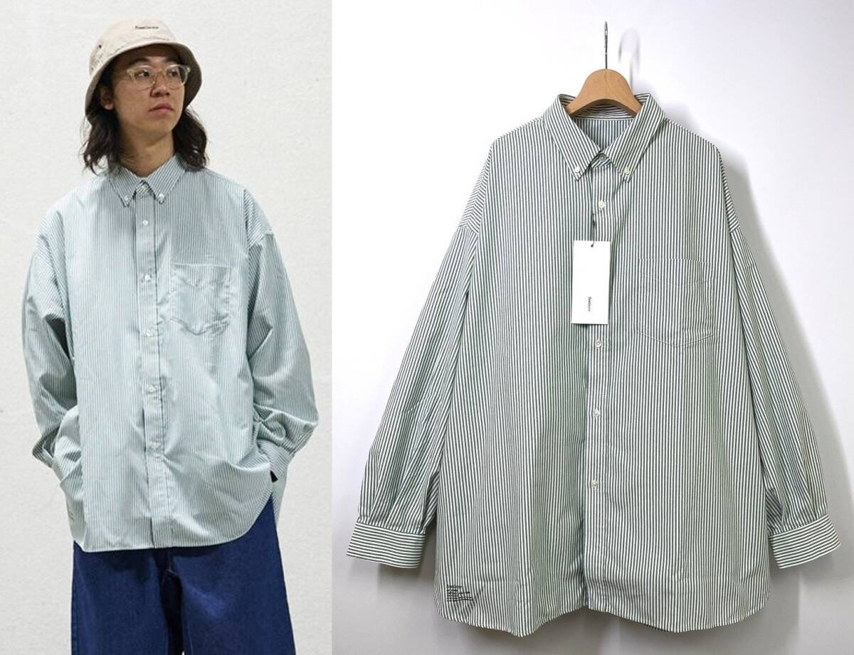 【新品】FreshService フレッシュサービス DRY OXFORD CORPORATE L/S B.D. SHIRT ストライプ ドライオックス ボタンダウンシャツ グリーンの画像1