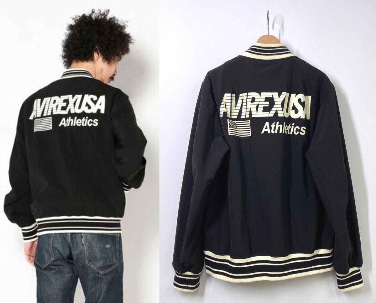 [M размер ]AVIREX Avirex свет вес стрейч Award жакет черный чёрный Logo нейлон блузон Avirex 
