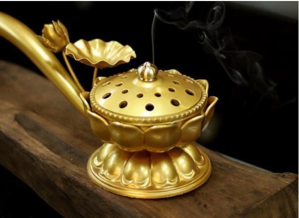 「密教法具 寺院用仏具」蓮型机上香炉 銅器 銅製品の画像3